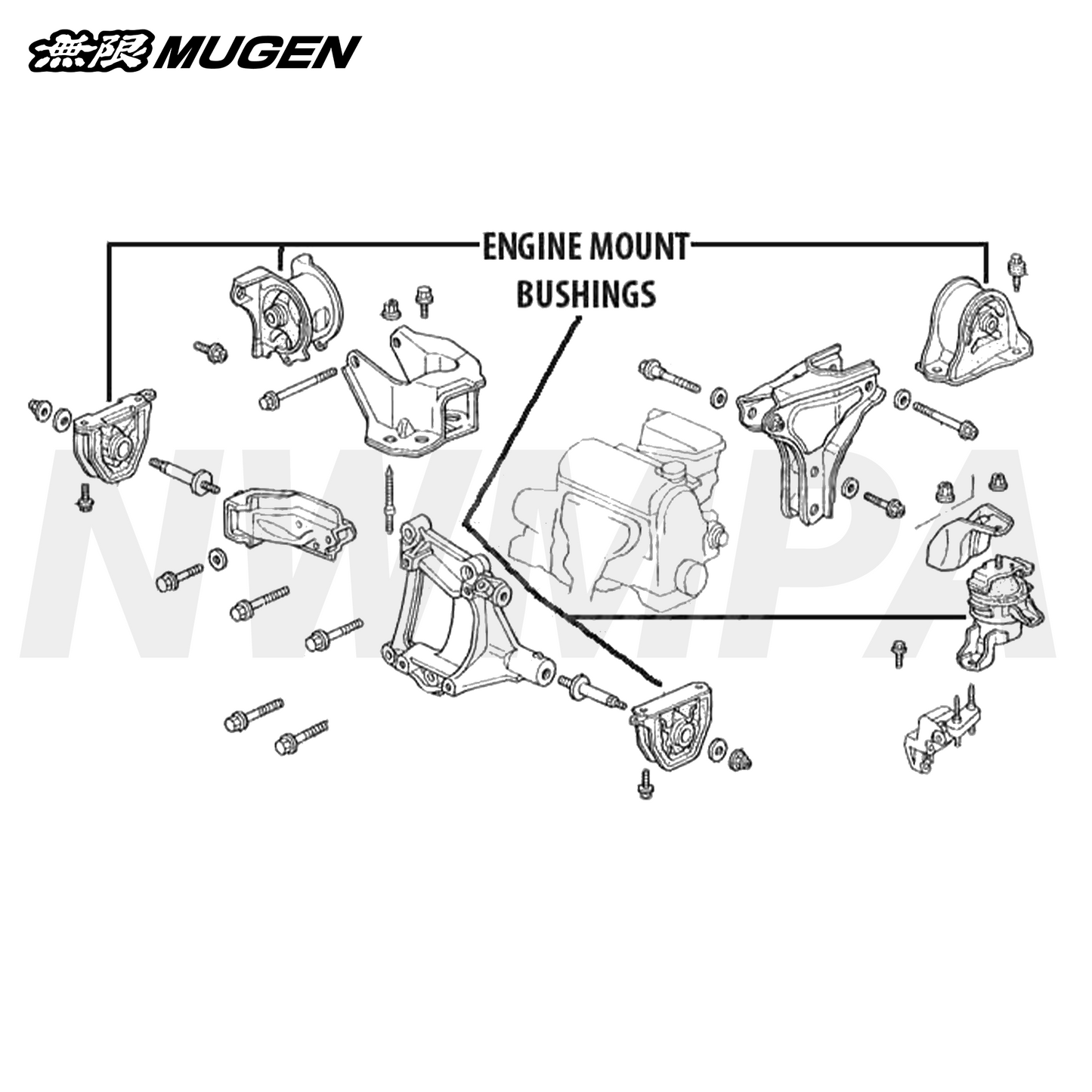 MUGEN ENGINE MOUNT SET - 5 PIECE SET - 96-00 CIVIC SI & TYPE R