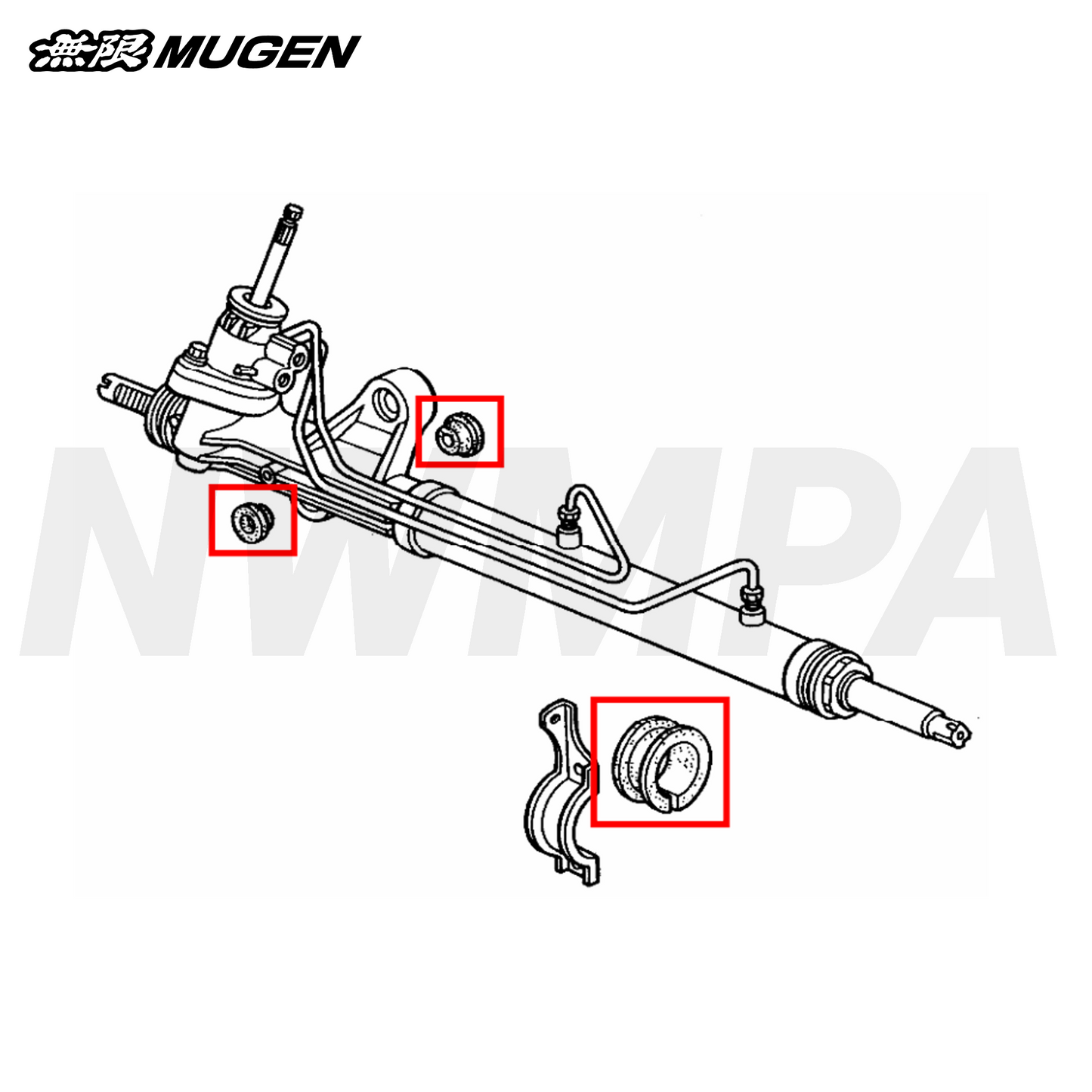 MUGEN CUSHION SET, STEERING GEAR BOX (P/S) - 5 PIECE SET - 94-01 INTEGRA GSR & TYPE R