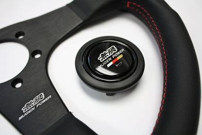 MUGEN RACING III, 350MM STEERING WHEEL - BLACK SMOOTH LEATHER RED STITCHING